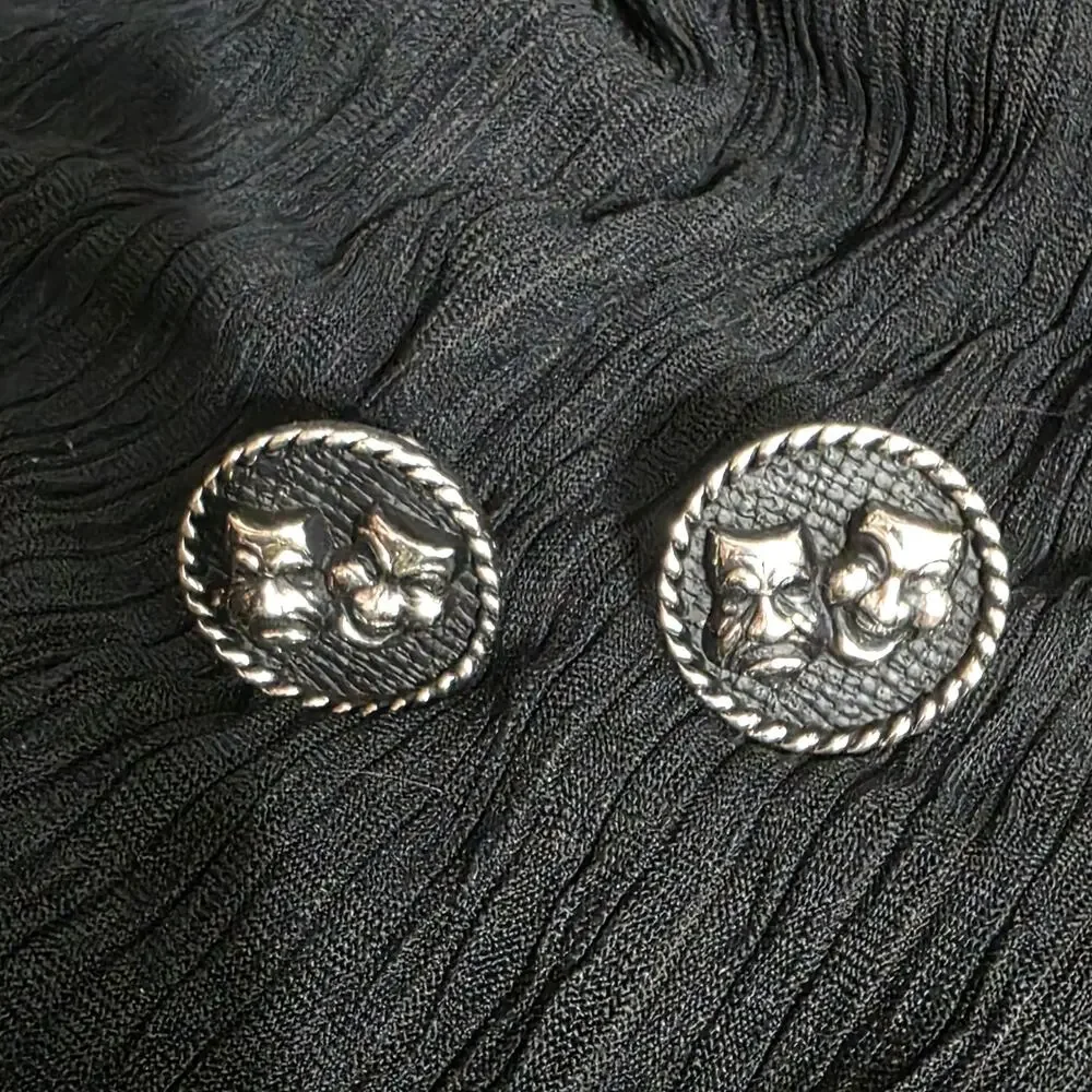 Comedy Tragedy Cufflinks Silver Tone Theater Mask